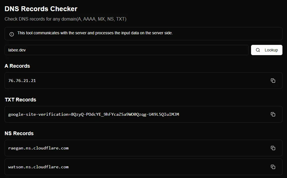 DNS Records Checkerの操作画面