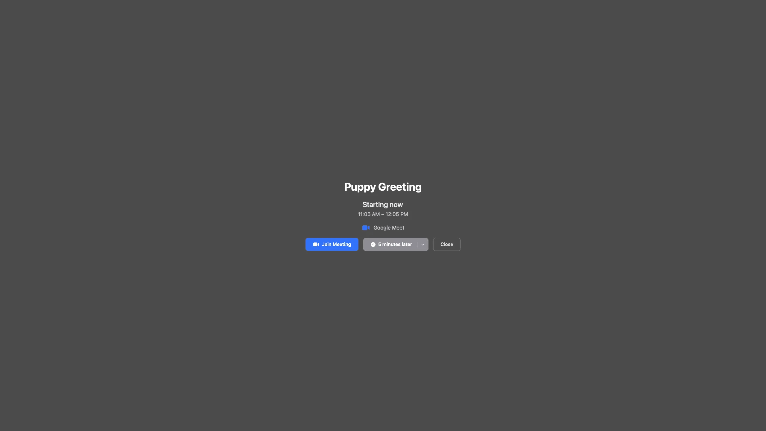 ミーティング前のフルスクリーン通知